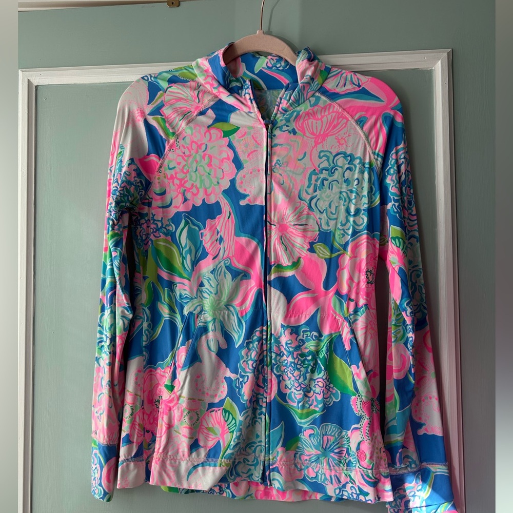 Lilly Pulitzer Blue, Pink & Green Floral Zip-Up Top - Picture 2 of 9